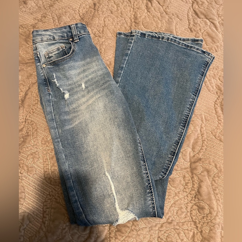 Flare bottom high rise jeans